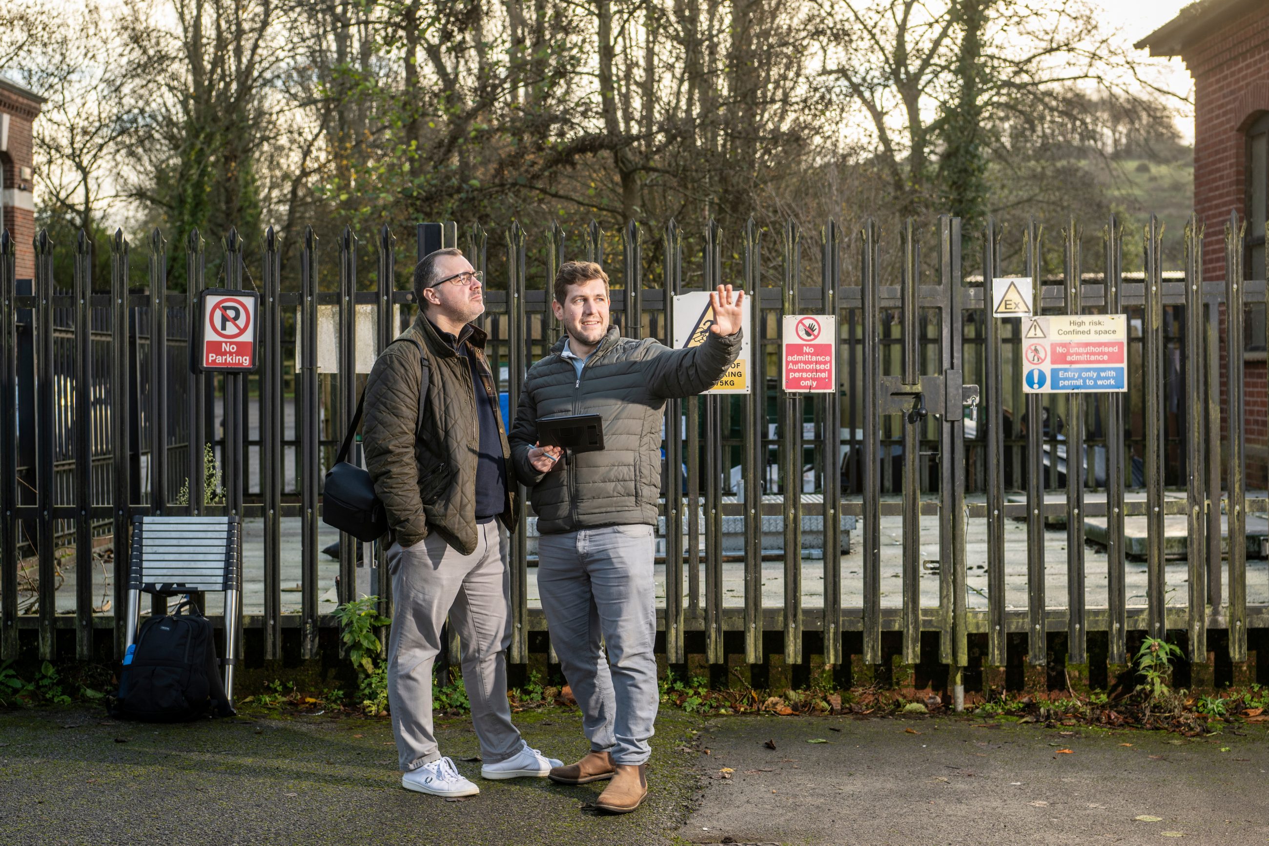 Bressummer A.R.K's Derek and Jon stood outside a property carrying out a commercial survey