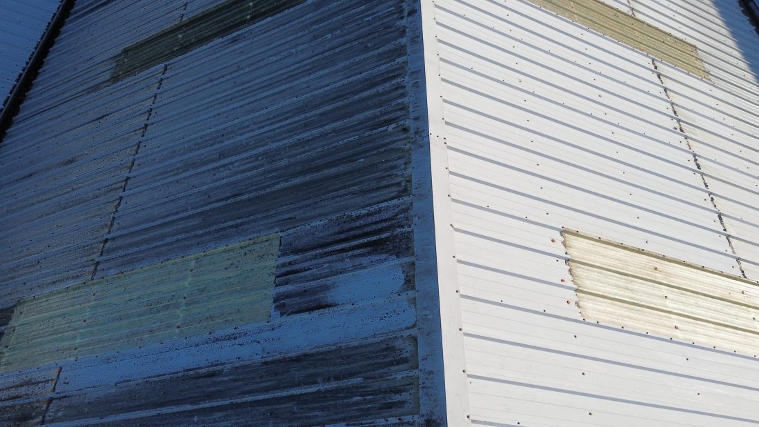 Image of an industrial pitched roof taken by a drone during a schedule of condition inspection.
