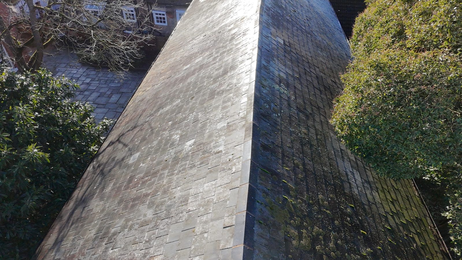 Roof of a commercial building in Southampton taken from a drone on a commercial building survey Southampton inspection.