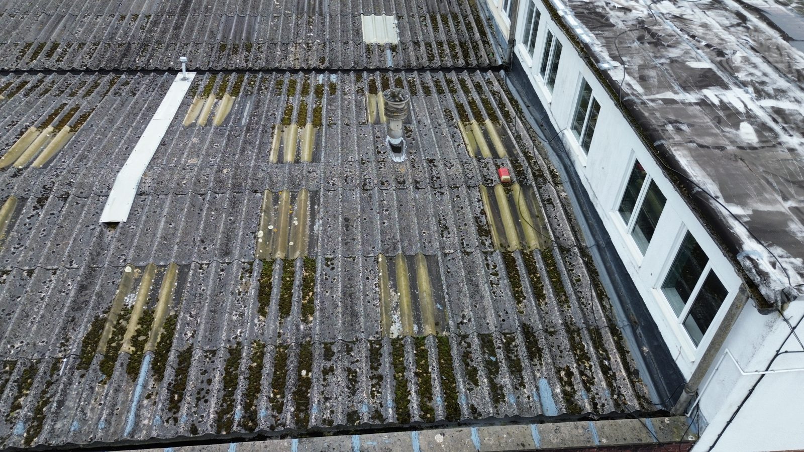View of an industrial roof taken by a drone.